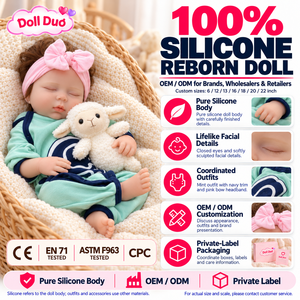 Muñeca Reborn de Silicona de Cuerpo Completo de 18 Pulgadas, Personalizada por DollDuo, con Traje Azul Marino y Rosa, Diadema con Lazo Rosa, Regalo - Product Image 1
