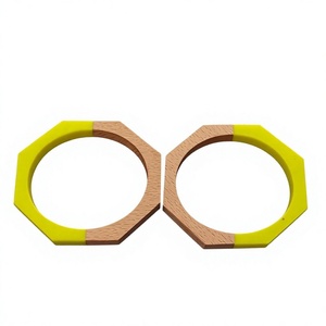 New Vintage Trendy Wooden & Resin <b>Bangle</b> <b>Bracelets</b> Design Hexagon Shape Yellow Resin Inlay Unisex Fashion Jewelry Wedding Woman - Product Image 2
