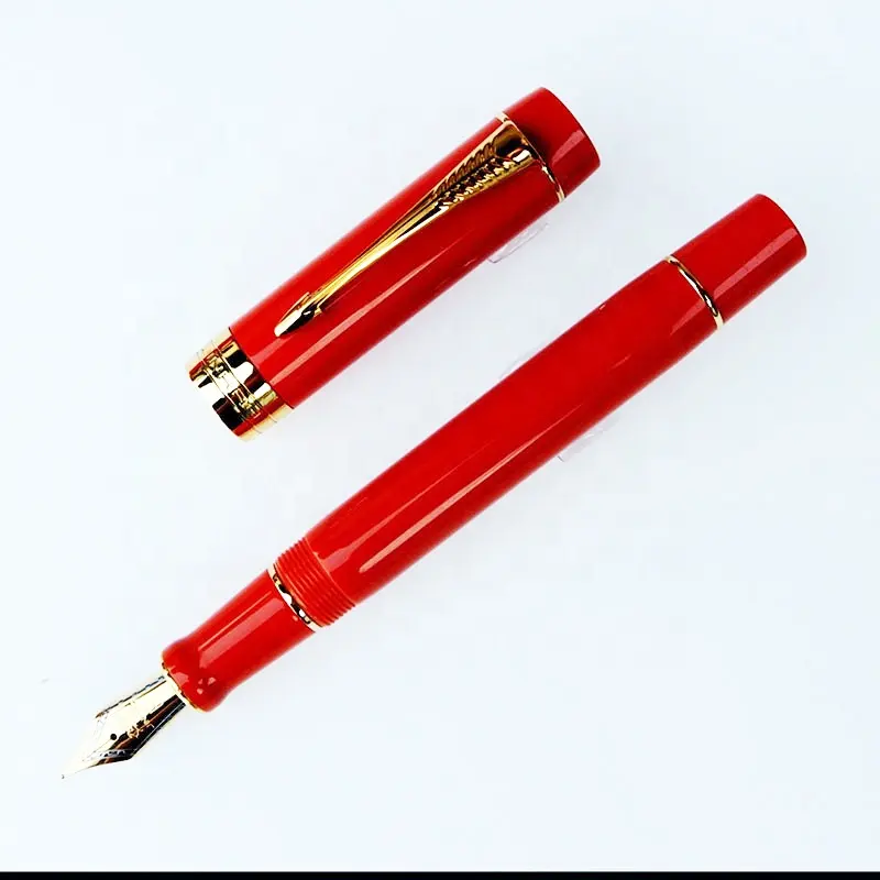 Rouge avec clip doré JINHAO central 100 F/M/1.0mm plume calligraphie luxe résine stylo plume
