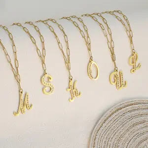 อาร์.เจ็มจริง18พันทองชุบชื่อเพทาย Chocker 26ตัวอักษรอักษรตัวต้นสร้อยคอ