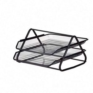 Black Metal Wire Mesh 2-Tier Desktop <b>File</b> Organizer Office A4 Paper <b>Tray</b> for Documents Letters Convenient Desk Storage Solution - Product Image 2