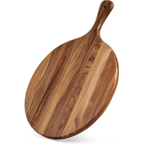 木质圆形切菜板，带手柄16x12圆形披萨桨和家庭烘焙切菜板