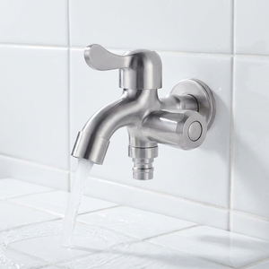 <span class=keywords><strong>Robinet</strong></span> mural moderne en acier inoxydable brossé SS304 à double sortie et double commande pour machine à laver et salle de bain - Product Image 4
