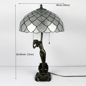 Lámpara de Escritorio Tiffany LongHuiJing de 16 Pulgadas con Cadena, Pantalla de Vidrio Transparente con Diseño Femenino y Base de Cobre para Decoración de Hotel - Product Image 2