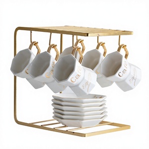 Modern European Style White Eco-Friendly Porcelain Afternoon <b>Tea</b> Cup <b>Sets</b> with Gold Stand - Product Image 2