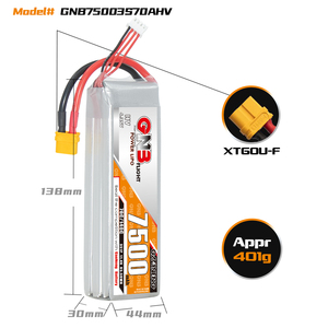 Authentique GNB 2S 3S 4S 5S 6S 8S HV 7500mAh 70C 140C Liop Batterie FPV Télécommande Modèle Drone Aérien Accessoires <span class=keywords><strong>XT60</strong></span> <span class=keywords><strong>XT90</strong></span> - Product Image 3