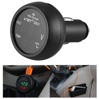 Monitor Digital 3 en 1 de 12V/24V con Cargador USB para Auto, Voltímetro, Termómetro y Monitor de Batería con Pantalla LCD Dual