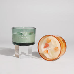 Bougies en cire de soja parfumées de luxe en pot de verre macaron avec pierres de cristal, personnalisables pour la décoration intérieure, cadeau de Noël de luxe, emballage en cire d'abeille - Product Image 2