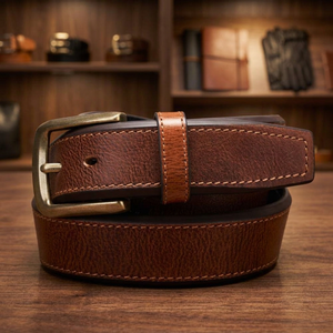 Ceinture pour homme en cuir de vachette style vintage, écologique, imperméable, légère, robuste, avec boucle à ardillon carrée de 3,8 cm B.S. - Product Image 1