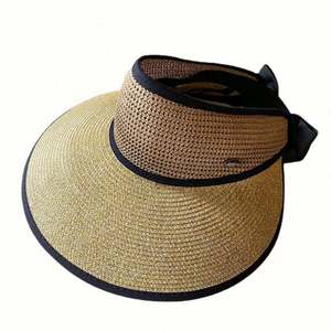 Chapeau de soleil de plage pliable à large bord et dessus ouvert, protection UV, en paille, pour femme, visière d'été - Product Image 1