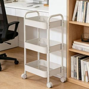 Chariot de rangement métallique à 3 niveaux avec roulettes pour salon et bureau à domicile, design minimaliste noir et blanc, chariot facile à déplacer - Product Image 4