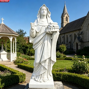 Sculpture de Notre-Dame de Grâce en marbre blanc pur grandeur nature YOUFINE, statue de la Vierge Marie aux mains ouvertes pour la décoration de l'église catholique - Product Image 6
