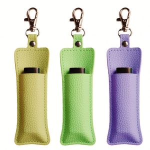 Stylish New Trend Pu Leather Metal Embossed Lipstick Keychain Balm Holder Portable Lip Gloss Pocket Women Travel - Product Image 1