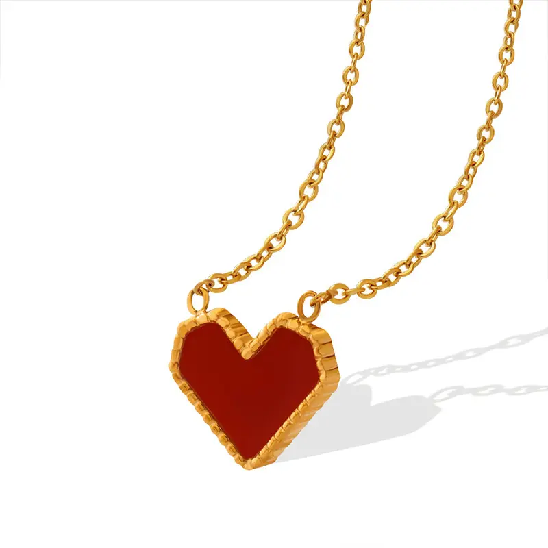 Romantic 18k Gold Plated Cross Chain Choker Necklace Acrylic Red Heart Pendants for Necklace