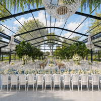 Tente de réception de luxe TENTCHO en aluminium personnalisée avec toit transparent en verre et parois claires pour mariages et événements en plein air