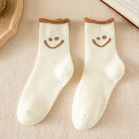 Vente en gros Terry Solide Couleur Curling Femmes Chaussettes Personnalisé Épais Chaud Sourire Sourire Visage Chaussettes