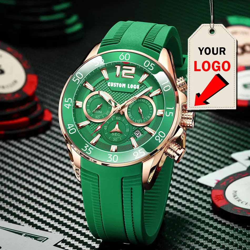 Wholesales Green Men Chronograph Nylon Strap Clock Calendar Mens Luminous Luxury Quartz Watches