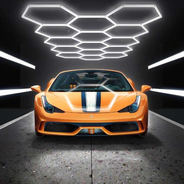 50000h 420W High Brightness Hexagon LED Work Lights for Car Workshop Detailing Bright Honeycomb Ceiling Lights for Garage Shop