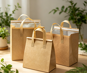 Insulated tote bag made of thickened kraft-textured non-woven fabric with reinforced stitched webbing <b>handles</b> - Product Image 4