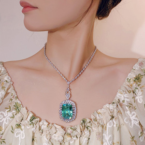 Trendy Eco-friendly <b>Copper</b> Cubic Zirconia Jewelry Simulation Colorful Gemstone Pendant Necklace for Women Casual Office Wear - Product Image 2