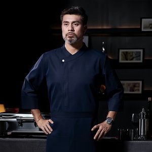 FUYI automnes hiver élégant hauts à manches longues imperméable à l'huile uniforme de chef pour Restaurant Bar dos cuisine <span class=keywords><strong>boulanger</strong></span> travail - Product Image 2