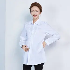 Blusa de maternidade de manga longa, camisa feminina grávida trabalhando em algodão macio, uniforme, roupas de gravidez