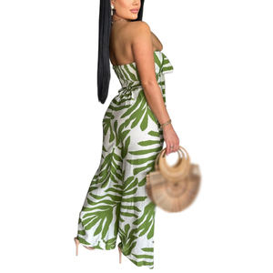 Nouvelle collection populaire : Combinaison moulante imprimée sans manches avec taille élastiquée et détails à nouer pour femme – Tendance - Product Image 2