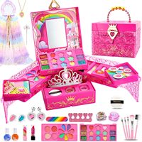 Set de Maquillaje CHXU EPT para Niñas, Kit de Cosméticos Solubles en Agua, Estuche de Princesa con Joyas y Organizador con Cajón para Corona