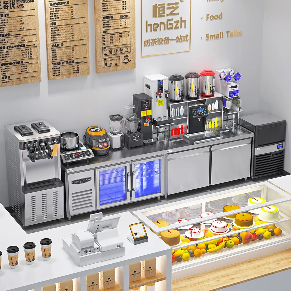 HENGZHI toko teh gelembung komersial meja Bar peralatan teh susu mesin pembuat teh Boba Set lengkap dapat disesuaikan