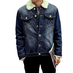 Custom Blue jeans sherpa jacket men winter warm jean coat