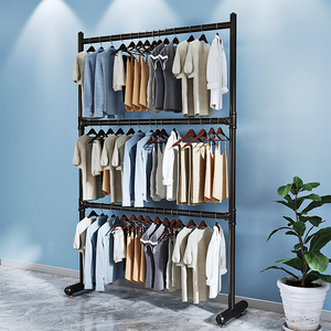 MR03 thanh đôi quần áo giá thép di động đứng quần áo hiển thị giá may mặc bán lẻ quần áo kệ hàng may mặc hiển thị giá - Product Image 4