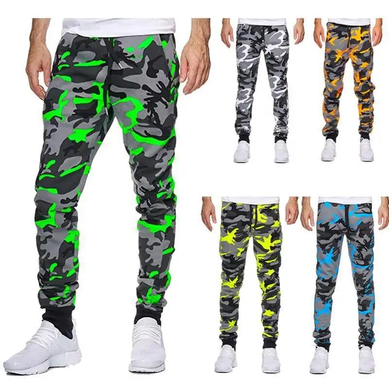 Yüksek kaliteli erkek kargo Sweatpants gevşek yığılmış kentsel Camo koşucu pantolonu moda spor erkekler uzun pantolon