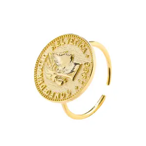 Gemnel Latest gold jewelry head coin simple adjustable minimalist ring