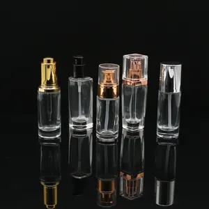 Custom square gold pump acrylic cover 30ml 40ml 50ml glass liquid foundation pump bottle