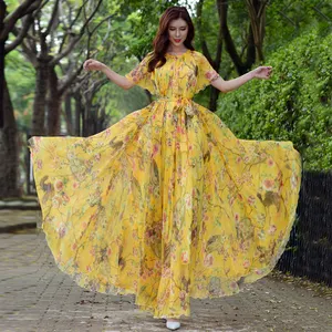DropShipping 2021 New Ethnic new Women Maxi print dress with Sleeves long high quality Beach Chiffon Party bridesmaid Dresses