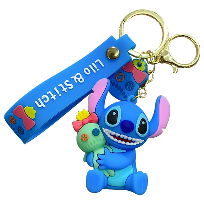 BaiMao 2023 New wholesale cute cartoon Stitch pendant key chain backpack decor keyring 3d plastic PVC keychain
