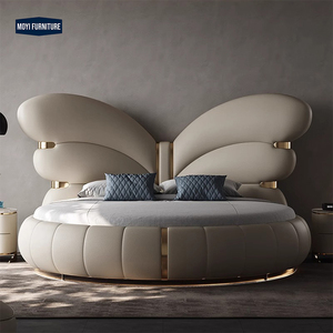 Muebles de Dormitorio de Diseño Moderno, Cabecera con Forma de Mariposa, Cama King Size con Cubierta de Cuero Suave, <span class=keywords><strong>Tapizada</strong></span>, con <span class=keywords><strong>Base</strong></span> de Acero Inoxidable - Product Image 2
