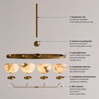 Lustre en forme de ligne de pêche, inspiré de la France, de luxe léger, haut de gamme, personnalisé, avec LED électroplaquées, abat-jour en marbre naturel espagnol, grand modèle, 2700K