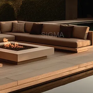 SIGMA Juego de sofá de teca de diseño moderno Muebles de patio Silla de exterior de teca natural