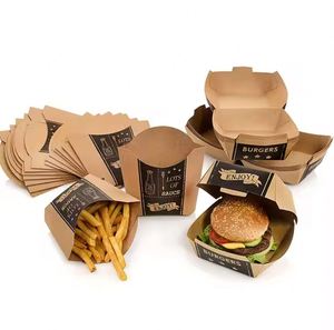 Emballage à emporter en carton alimentaire personnalisé, boîte à hamburger en papier kraft jetable, papier kraft en pâte chimique pour hamburger - Product Image 2