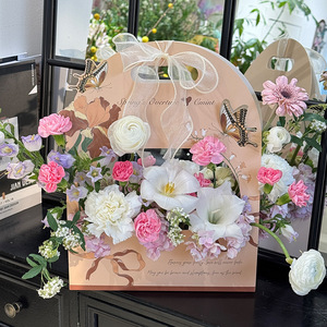 Cesto di Fiori Fai-da-Te <span class=keywords><strong>per</strong></span> la Festa della Mamma, Scatola Regalo con Motivo a Farfalla, Elegante Borsa <span class=keywords><strong>per</strong></span> Bouquet, Materiali Floreali, Regalo <span class=keywords><strong>per</strong></span> <span class=keywords><strong>le</strong></span> Festività - Product Image 1