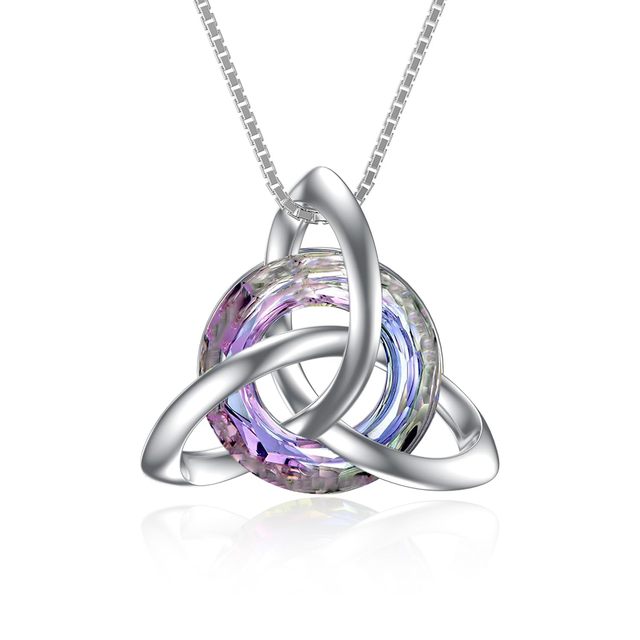 925 Sterling Silver Celtic Knot Irish Pendant Crystal  Lucky Charm Jewelry Pendant Necklace