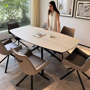 Base di metallo rettangolare espandibile multifunzionale sinterizzato pietra <span class=keywords><strong>tavolo</strong></span> Deluxe <span class=keywords><strong>marrone</strong></span> <span class=keywords><strong>tavolo</strong></span> da pranzo Set 6 posti con <span class=keywords><strong>sedie</strong></span> - Product Image 1