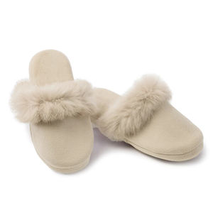 Femmes hiver bout fermé moelleux fausse fourrure garniture TPR semelle extérieure intérieur extérieur mousse à mémoire <span class=keywords><strong>maison</strong></span> pour en Beige - Product Image 3