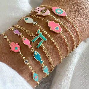 18 Karat vergoldet Bling Mode Damen Schmuck Set Micro Pave 5A CZ Türkisch Evil Eye Hamsa Star Multi Emaille Halskette Armband - Product Image 3