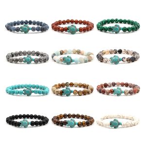 Bracelet Perles Tortue de Mer Style Été Protection Animaux Marins, Perles Naturelles 8 MM <span class=keywords><strong>Lave</strong></span> Bleue et Turquoise Blanche, Bijoux de Plage - Product Image 5