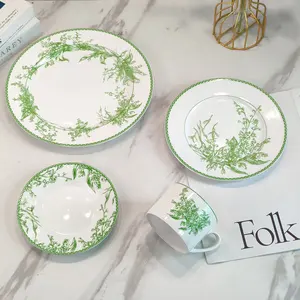 Apressado para orquídea verde placa requintada e copo conjunto de jantar de cerâmica