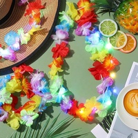 Tropikal Hawaii Hibisküsü Yapay Çiçek Kolye LED Işıklı Hawaii Çiçek Çelenkleri Toptan Kumaş Parlayan Çiçek Çelenk Çelengi Dayanıklı