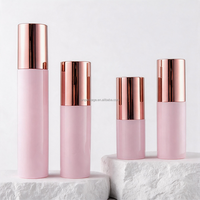 Flacon pulvérisateur cylindrique en PET rose plaqué or rose de 30 ml, 50 ml, 60 ml avec couvercle en carton et pompe à émulsion, bouchon à vis pour shampoing et cosmétiques (vide)