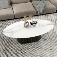 Table basse ovale pour salon, table basse moderne en pierre frittée blanche, tables de café
